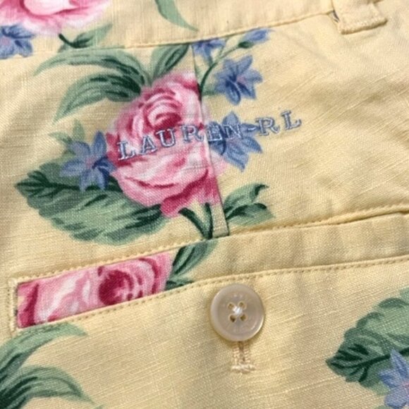 Lauren Ralph Lauren Linen Shorts Yellow Floral High Waisted Women's Size 6P - Picture 3 of 5